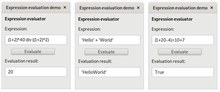 Show examples of expressions evaluated by the cnocExpressionEvaluator